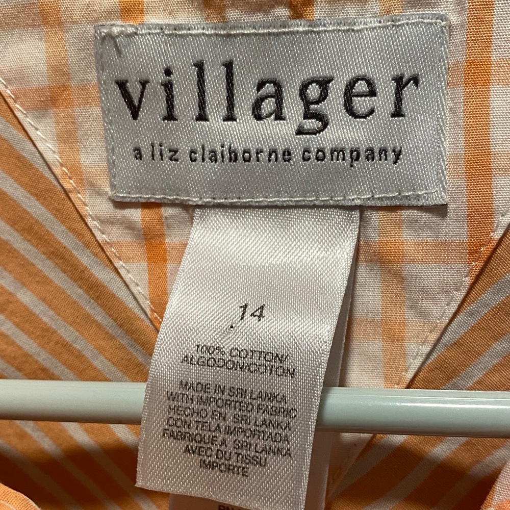 Villager Liz Claiborne Top 14 Peach Stripe Sleeveless Button Down Cotton Classic - Picture 2 of 6